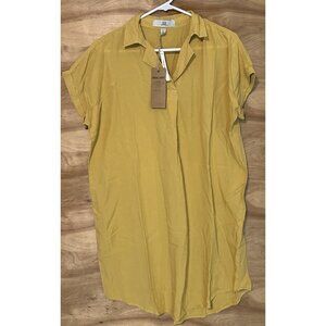 NWT Thread & Supply Small Button Down Shirt Dress Yellow Above Knee Short Sleeve